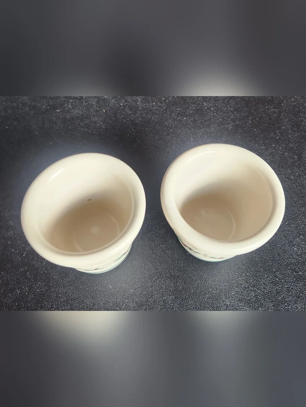 Set of 2 Longaberger Pottery Christmas Traditional Holly Votive Candle Holders